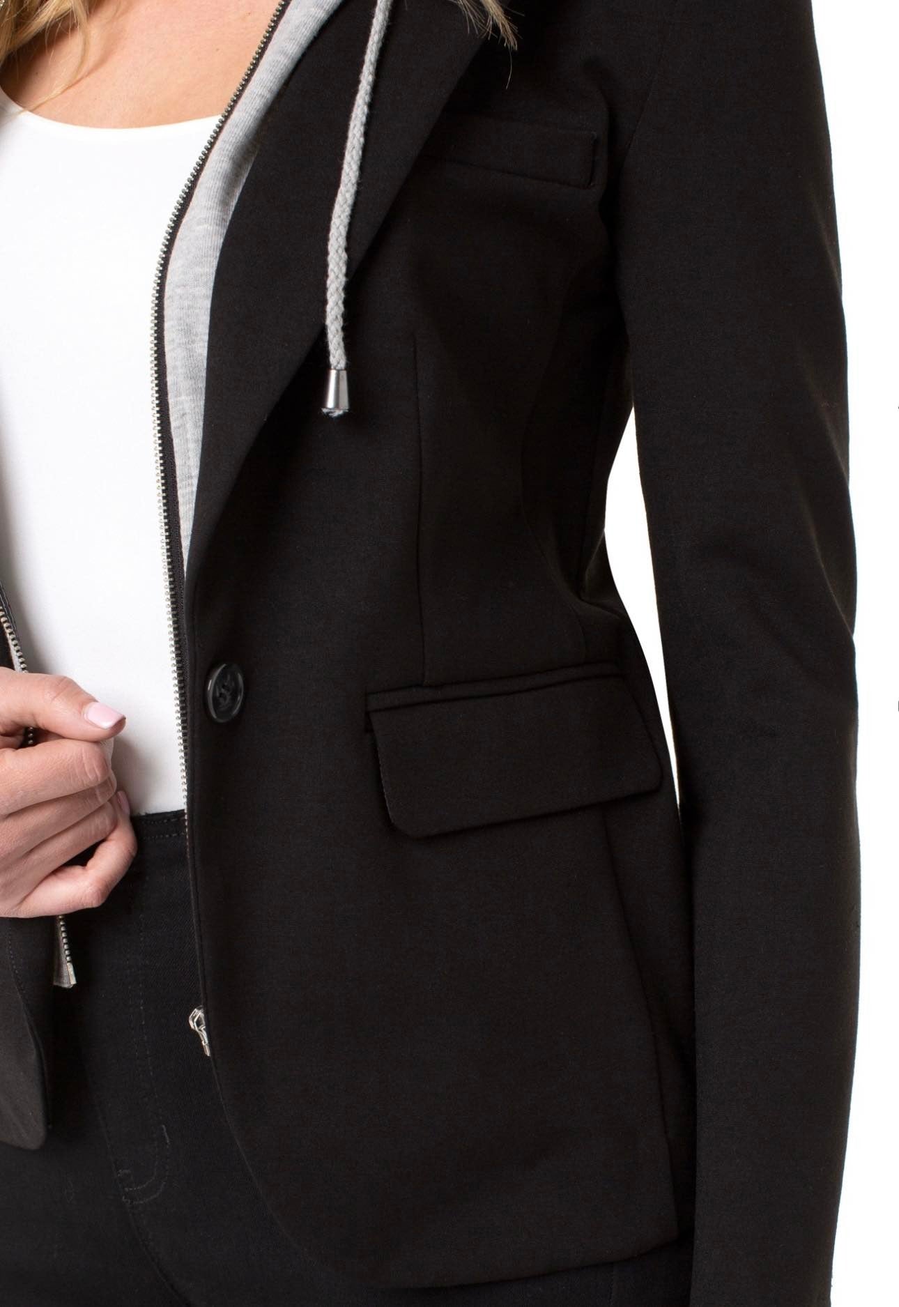 Liverpool Black Boyfriend Blazer With Removable Hood
