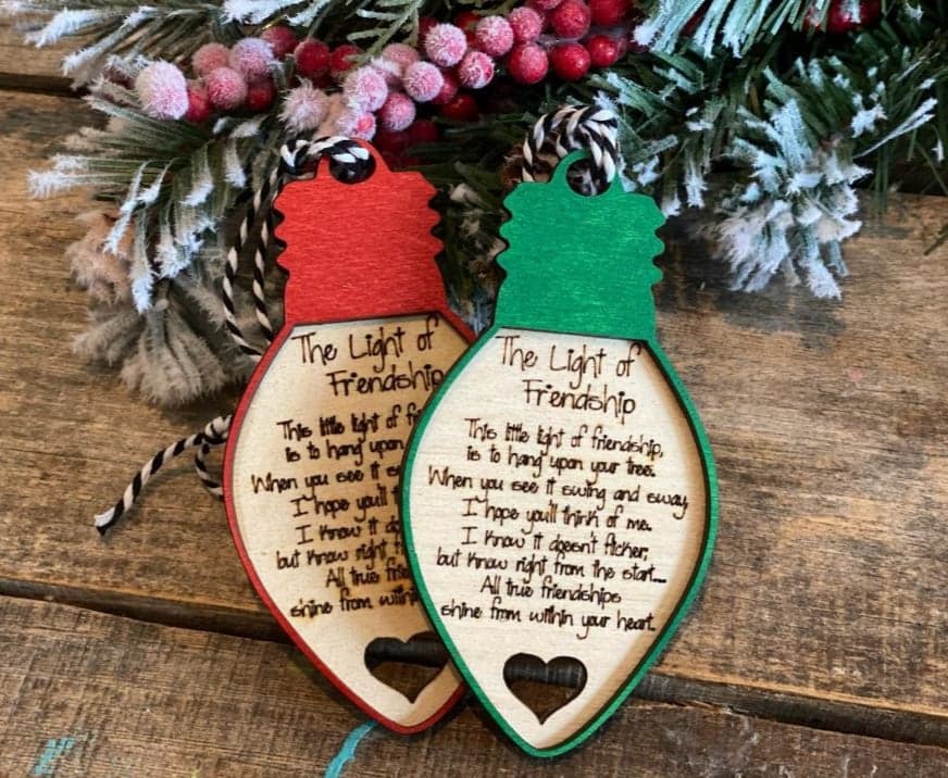 Bulb or Friendship Engraved Wood Christmas Ornament