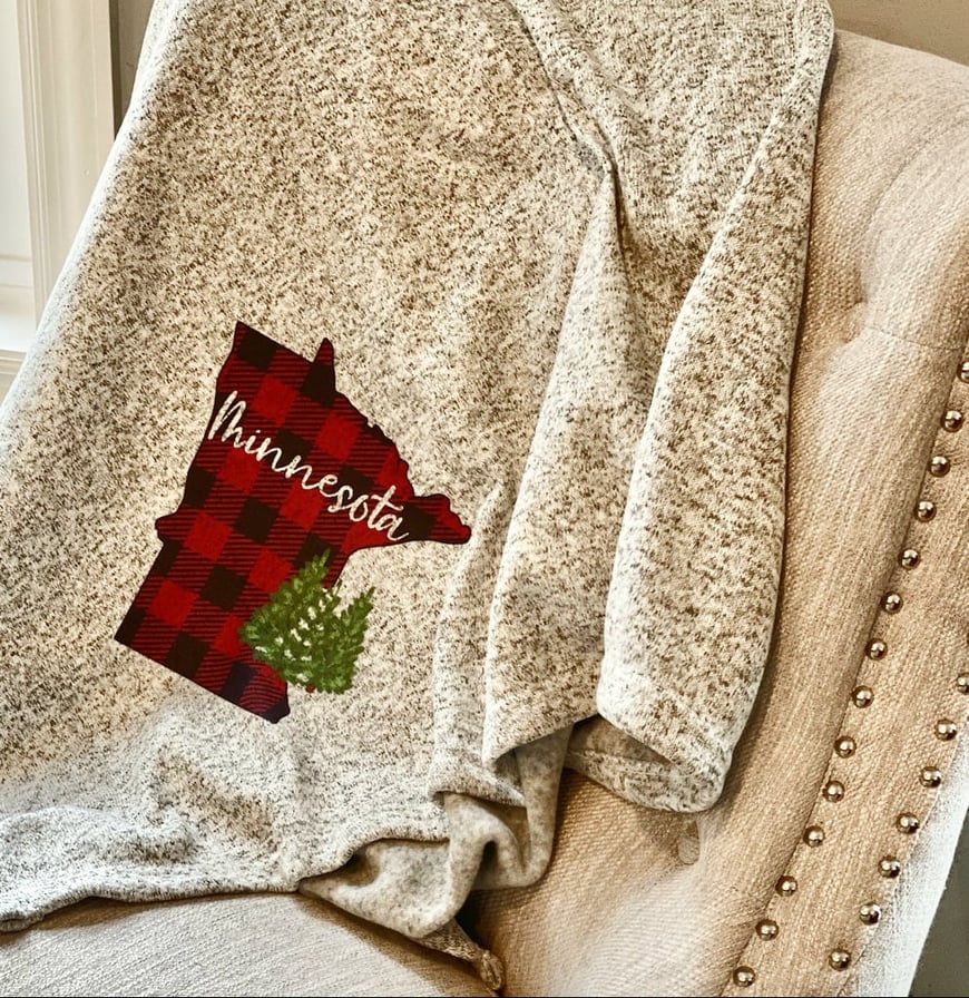 Minnesota Red & Black Buffalo Plaid Gray Sweater Blanket