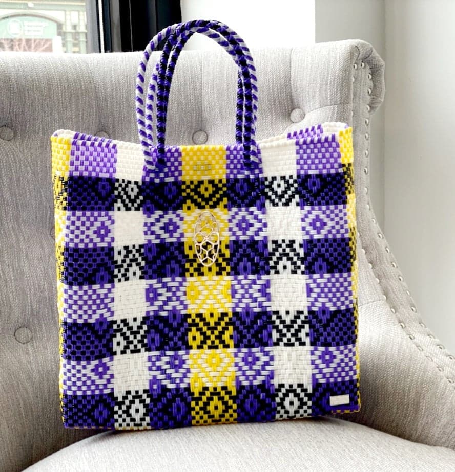 Medium Purple Yellow Plastic Tote Bag