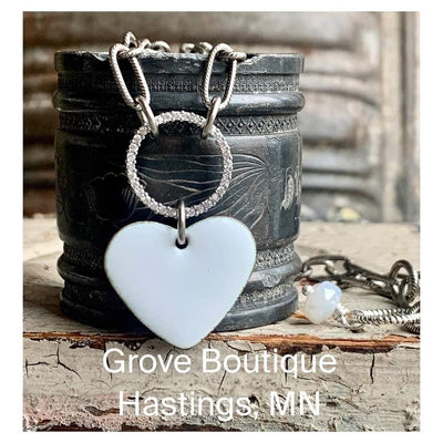 love.vintage Torch Enamel Heart Rhinestone Ring Drop Necklace