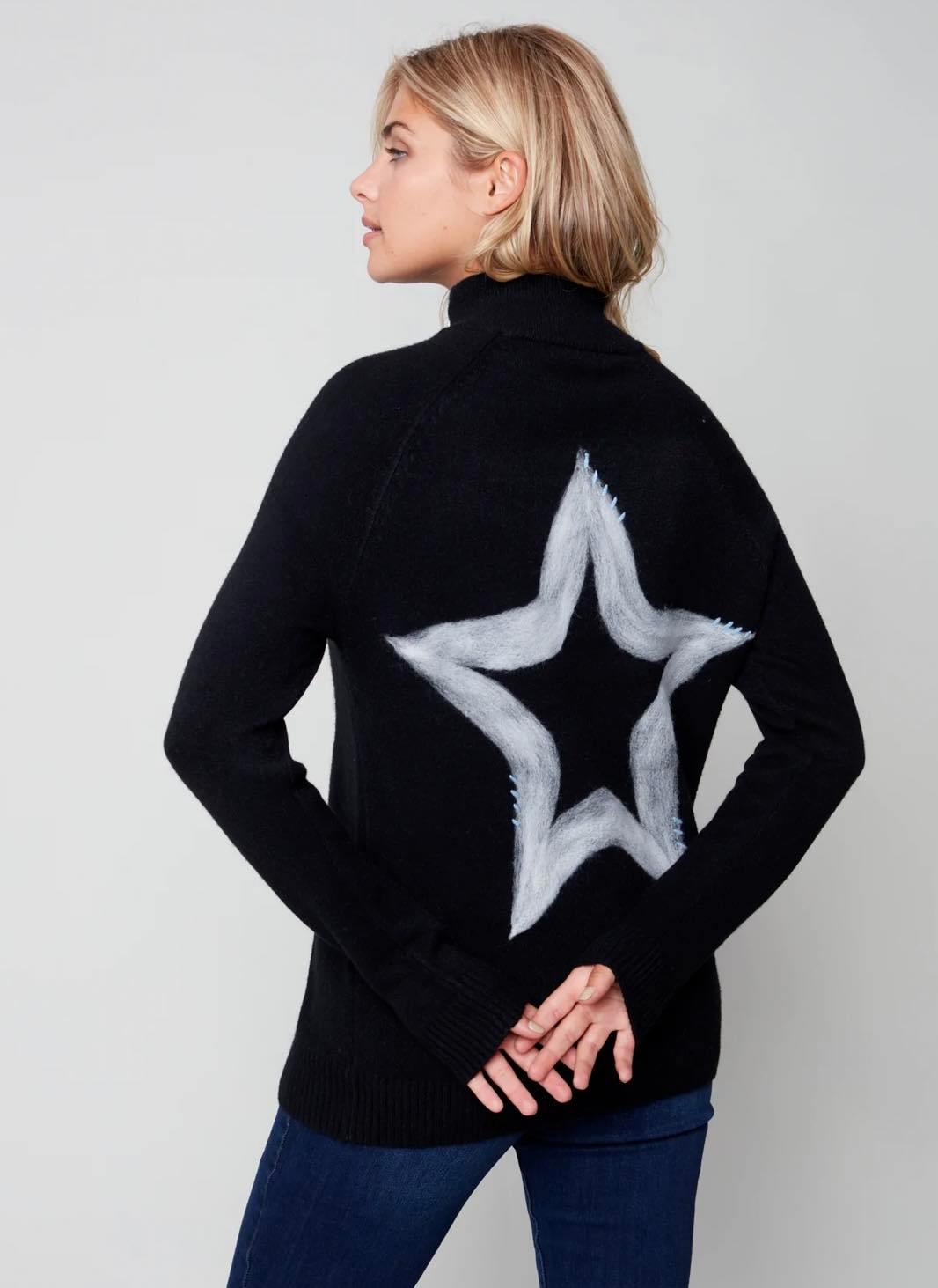 Charlie B Zip Mock Neck Star Sweater - Clearance Final Sale