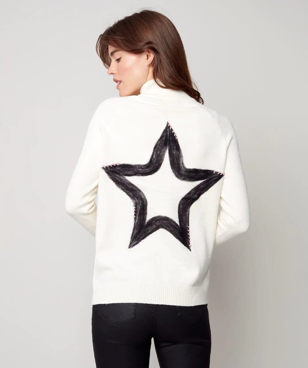 Charlie B Zip Mock Neck Star Sweater - Clearance Final Sale