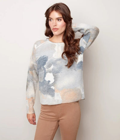 Charlie B Chestnut Printed Reversible Crew Neck Sweater-Clearance Final Sale