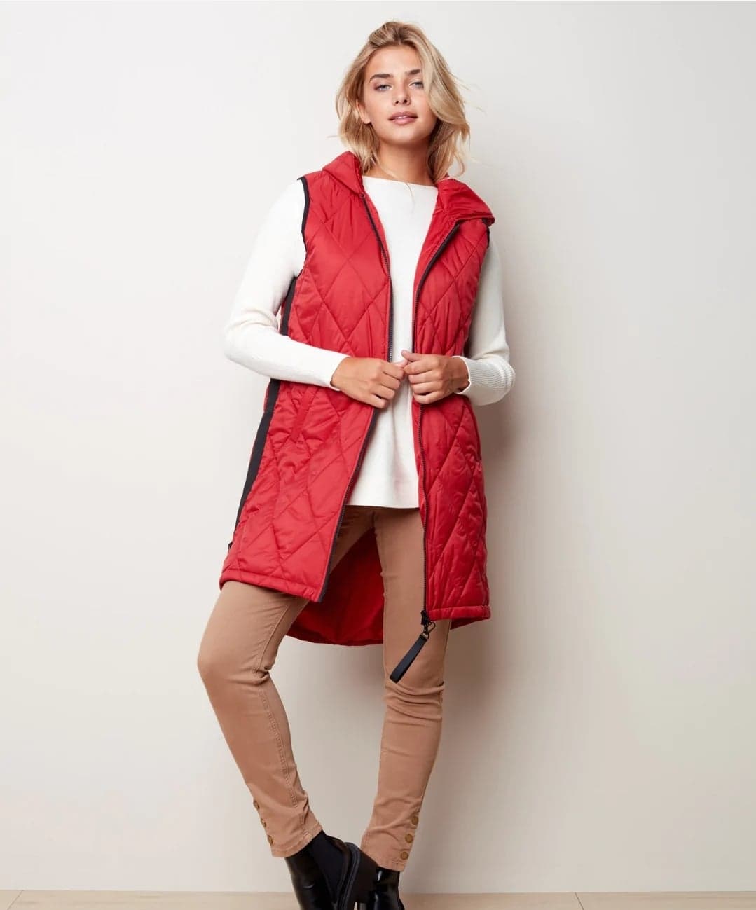 Charlie B Scarlet Red Long Puffer Vest-Clearance Final Sale