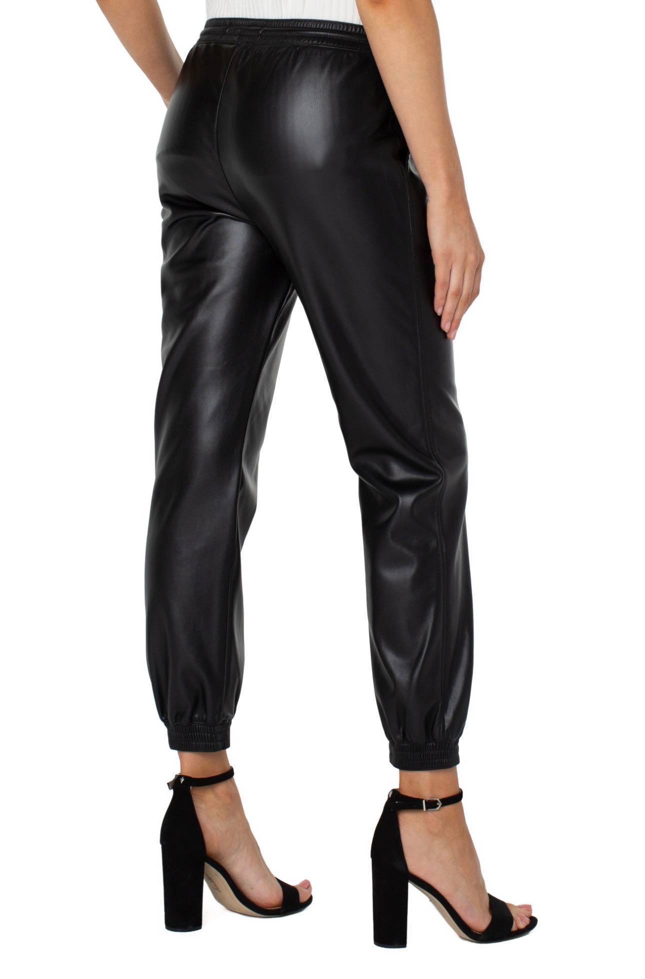 Liverpool Black Pull On Faux Leather Jogger