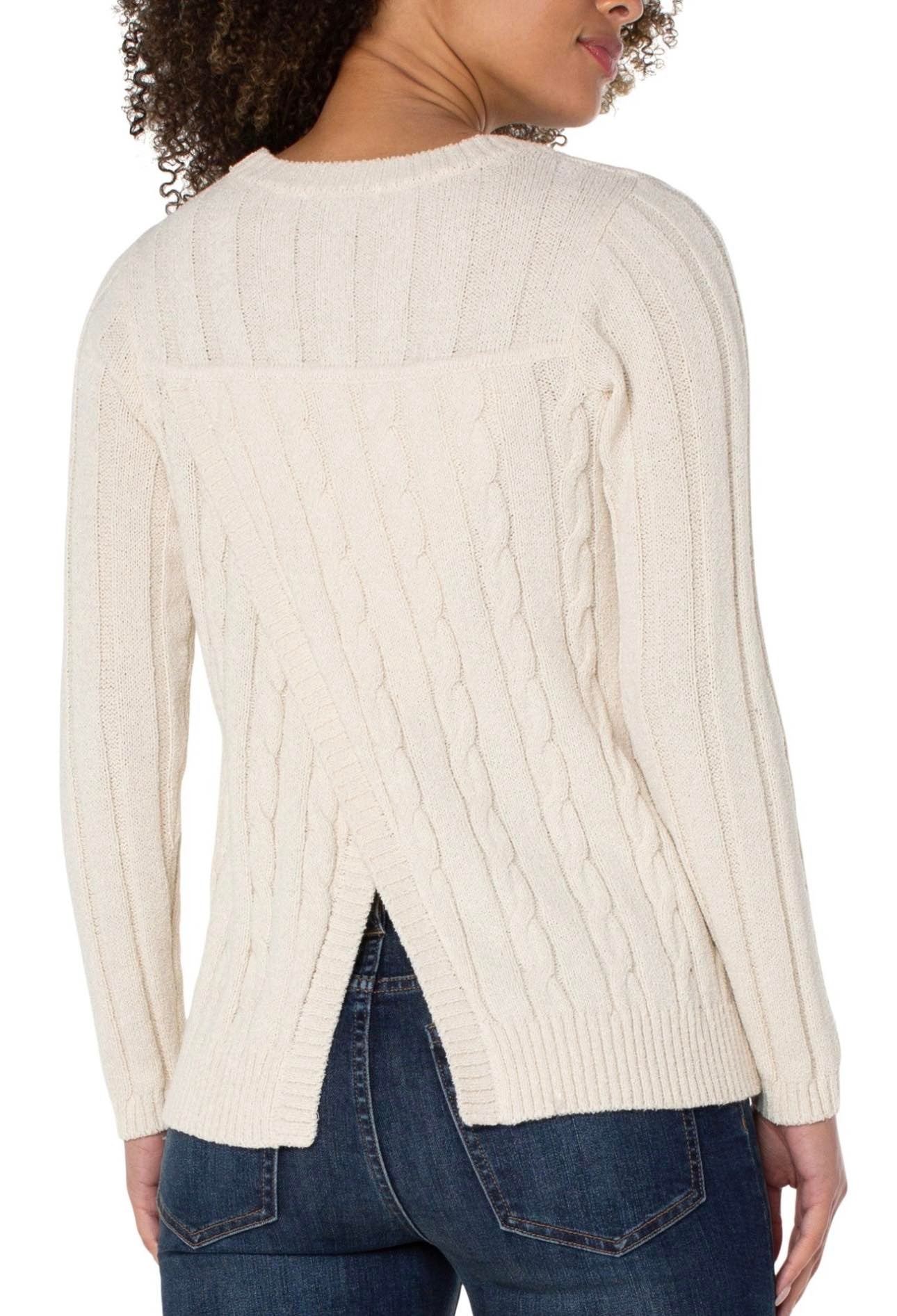 Liverpool Cable Rib Cross Slit Back Sweater-Clearance Final Sale