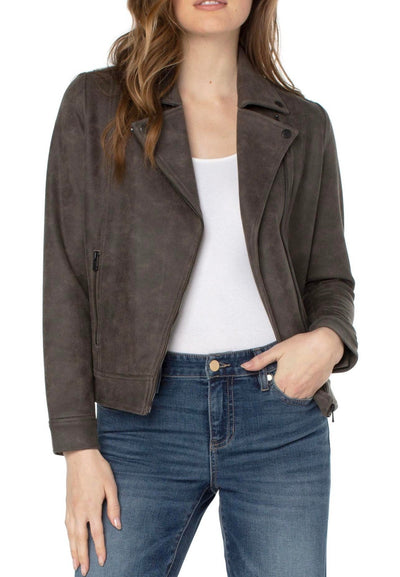 Liverpool Brown Earth Faux Suede Moto Jacket