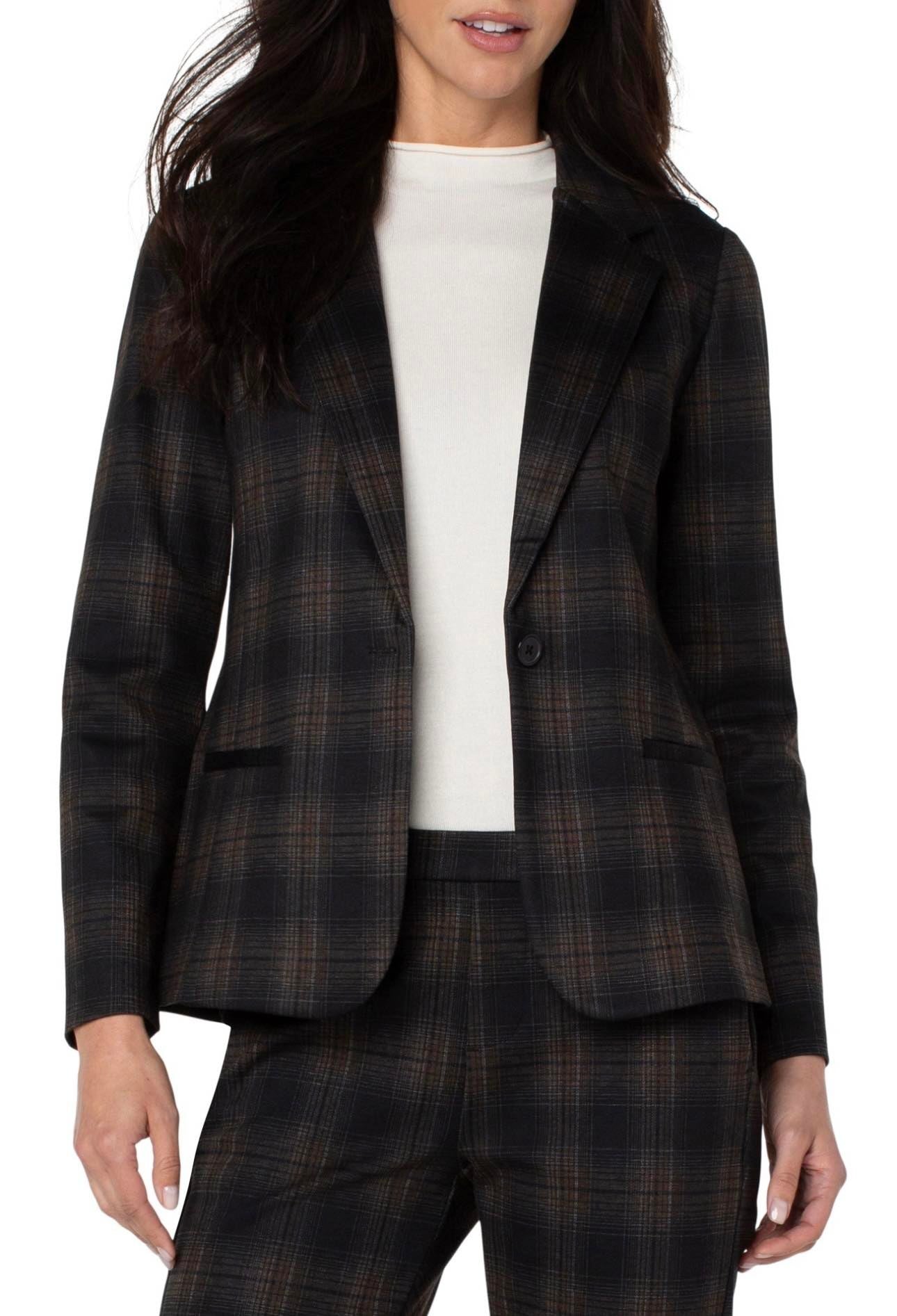 Liverpool Brown Black Plaid Fitted Blazer - Clearance Final Sale