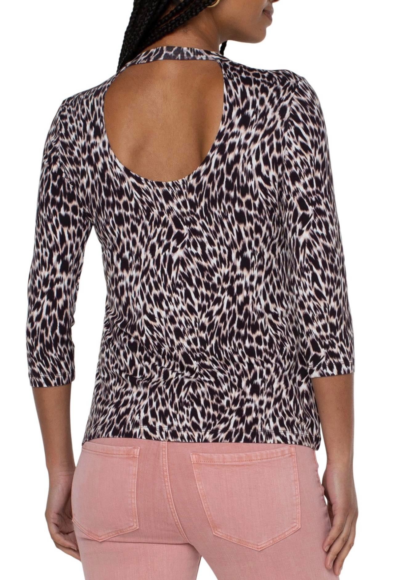 Liverpool Scoop Back Animal Print Knit Top