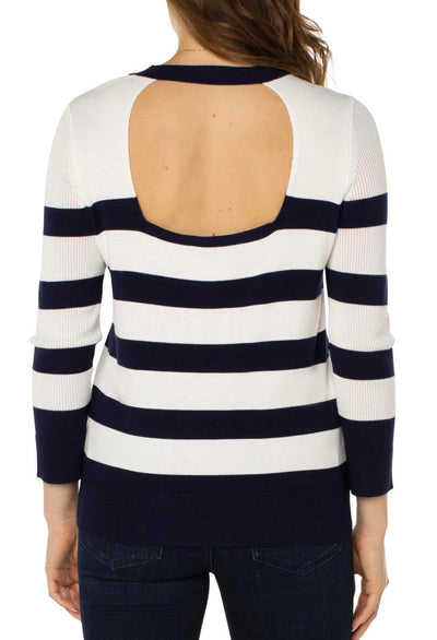 Liverpool Navy & White Striped Crew Neck Open Back Sweater