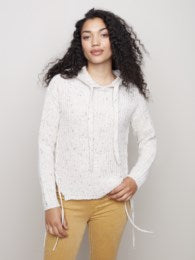Charlie B Flex Yarn Hooded Sweater w/ Side Lace Up Detail - Clearance Final Sale