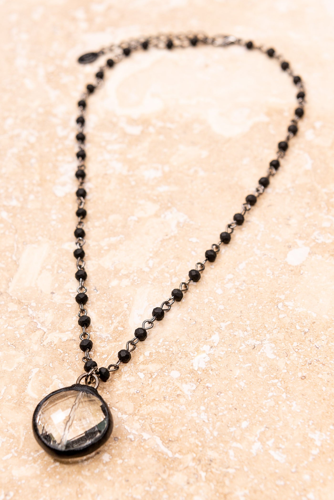 Ariel Crystal Pendant Black Beads Necklace