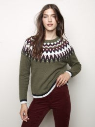 Charlie B Jacquard Knit Crew Neck Sweater-Clearance Final Sale