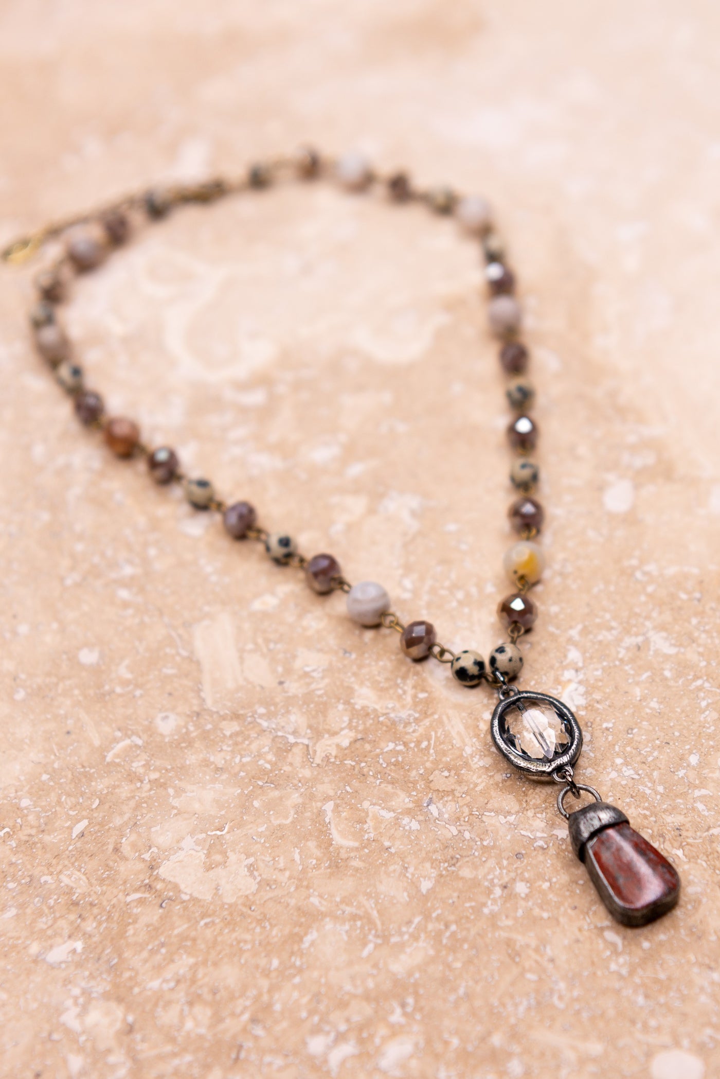 Pica Crystal Bamboo Agate Pendant Necklace