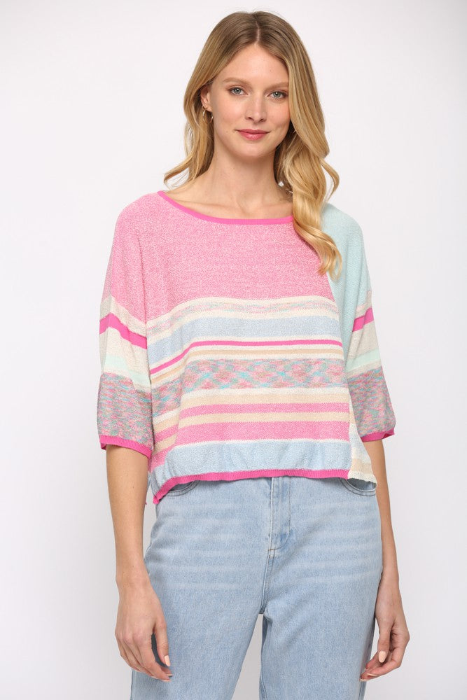 Pastels Color Block Crop Lightweight Sweater