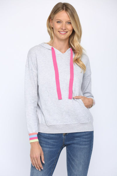 Contrast Striped Detail Hooded Sweater