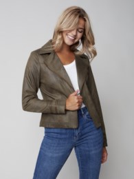 Charlie B Faux Suede Leather Motto Jacket