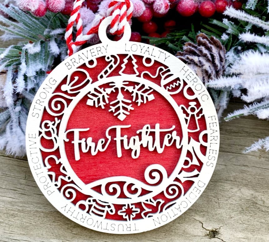 Firefighter Cut Out Wood Ornament