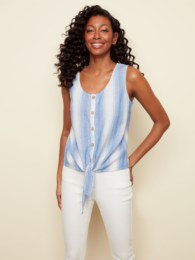 Charlie B Blue & White Striped Front Tie Sleeveless Top