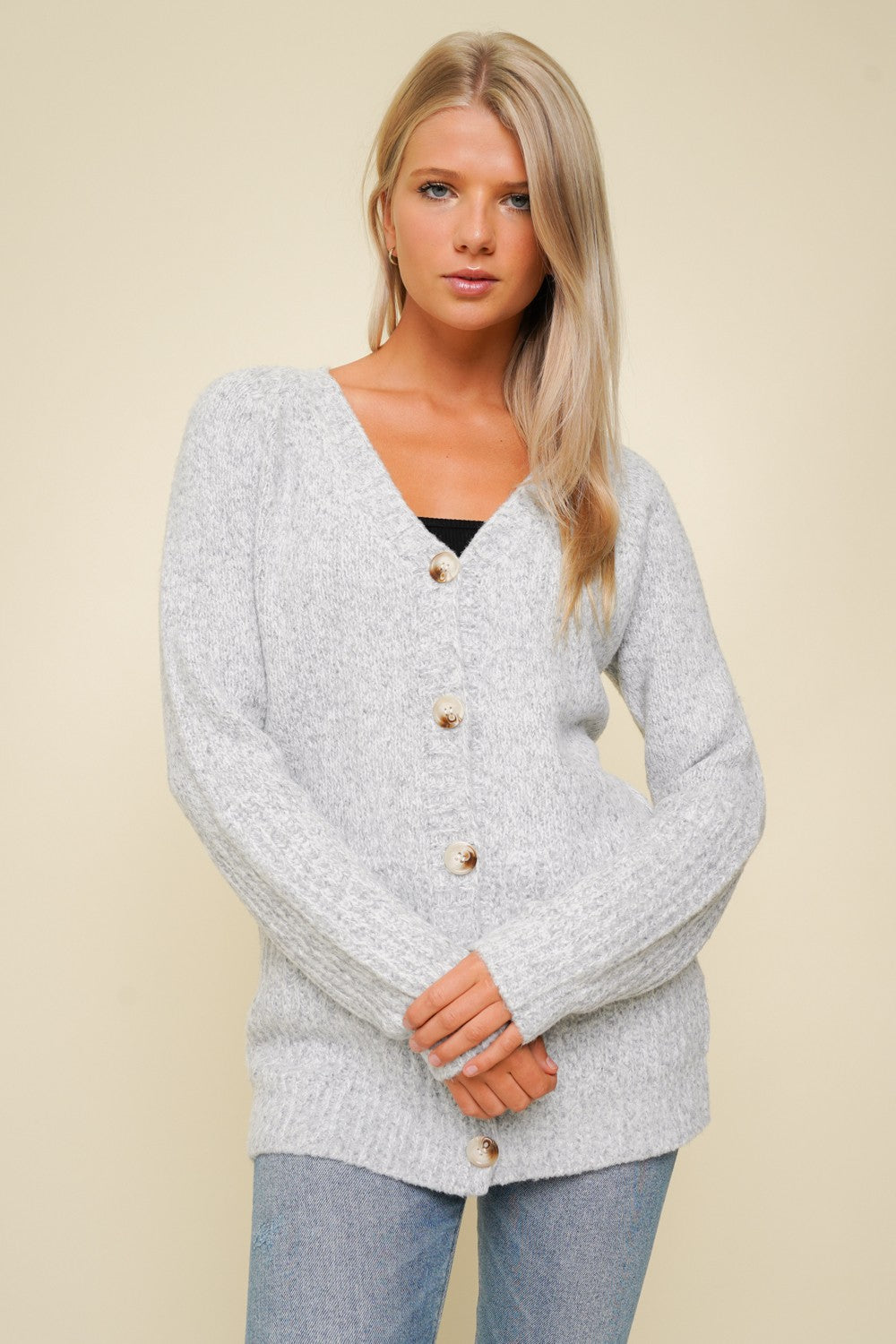 Ultra Soft Melange Button Down Cardigan Sweater-Clearance Final Sale