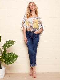 Charlie B Fringed Hem Indigo Cropped Denim Jeans