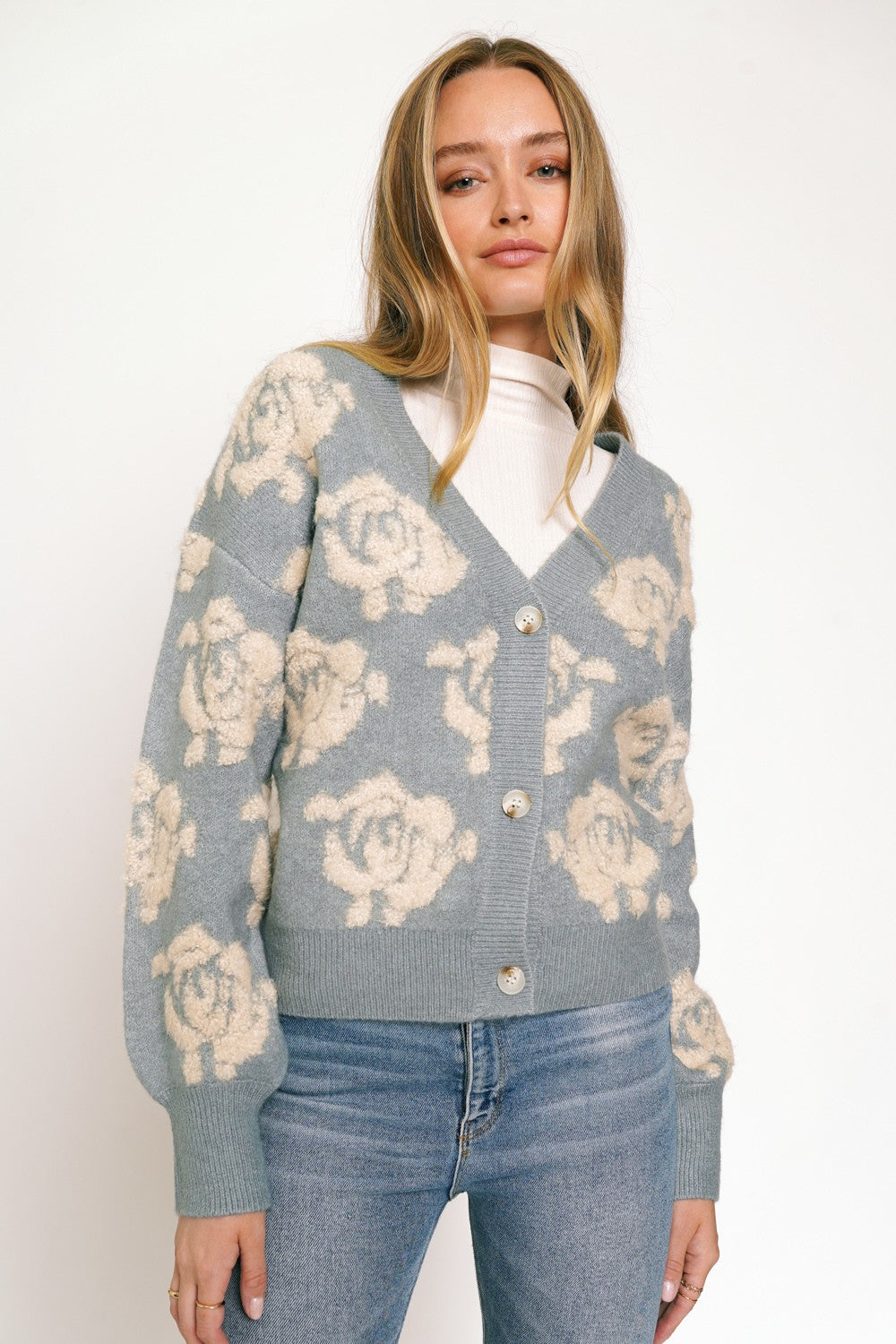 Button Down Floral Cardigan Sweater-Clearance Final Sale