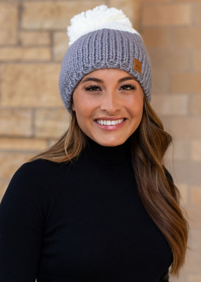 Fleece Lined Knit Pom Hat
