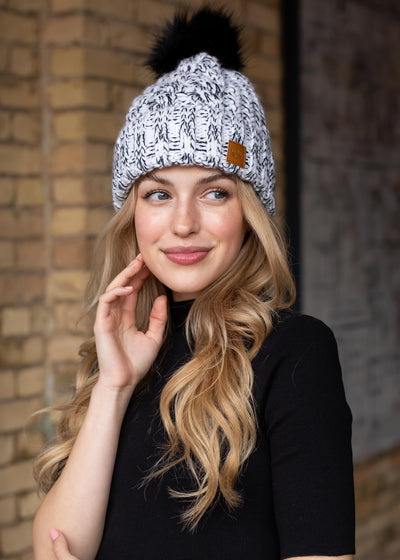 Fleece Lined Knit Pom Hat