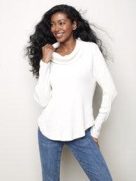 Charlie B Ribbed Cowl Neck Top-Clearance Final Sale