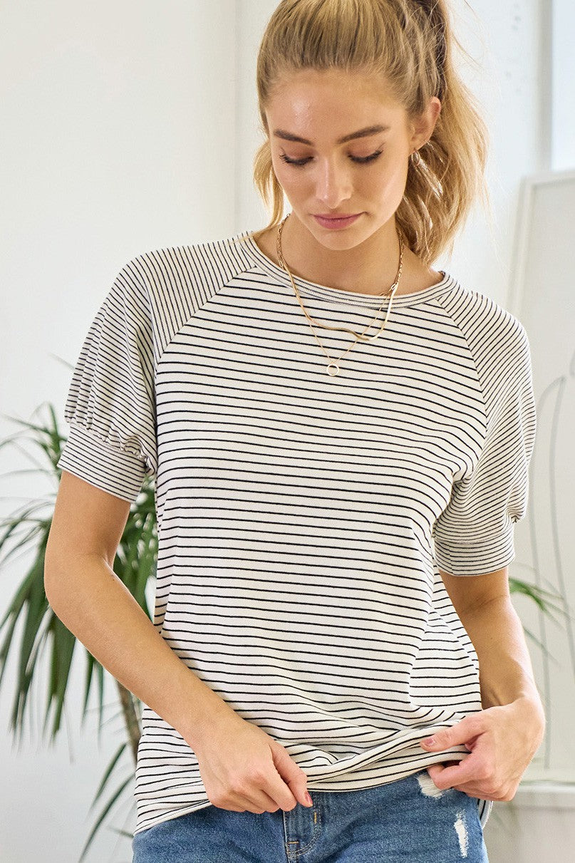 Short Sleeve Striped Raglan Top